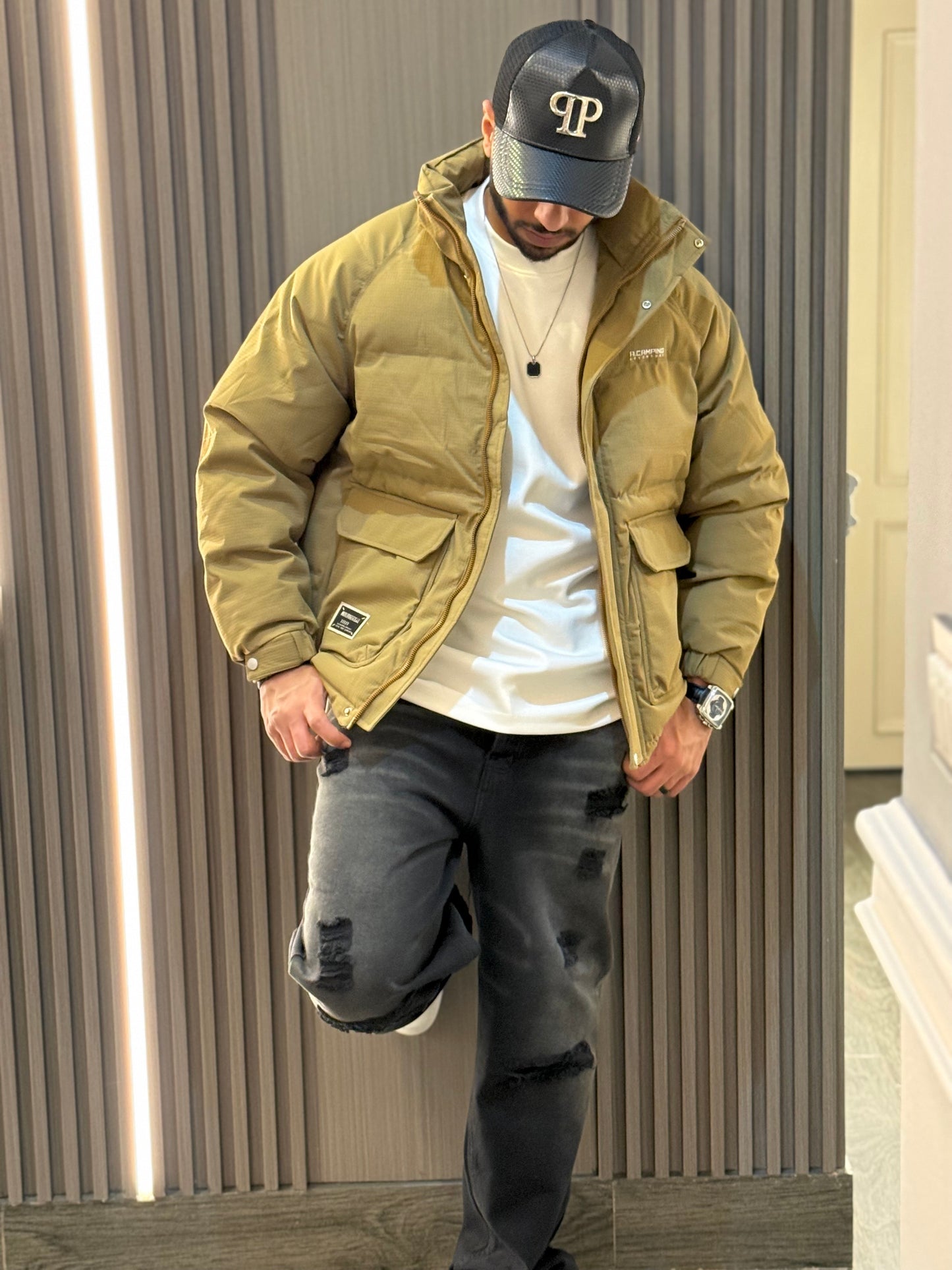 Bej Bomber Stiker Jacket