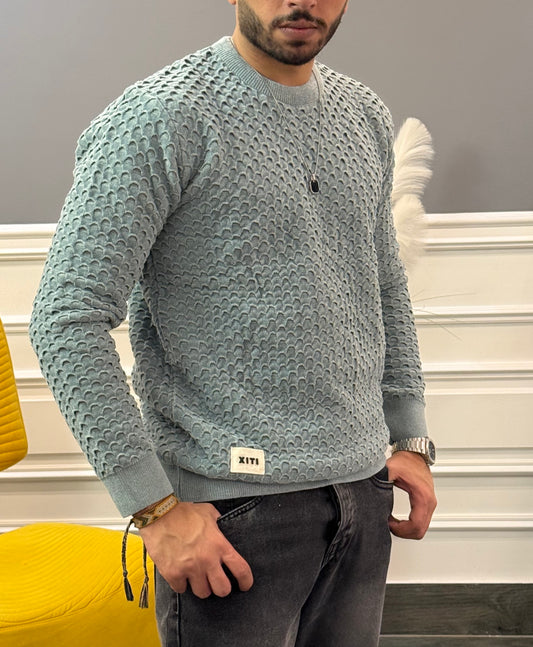 Ment green round basic pullover