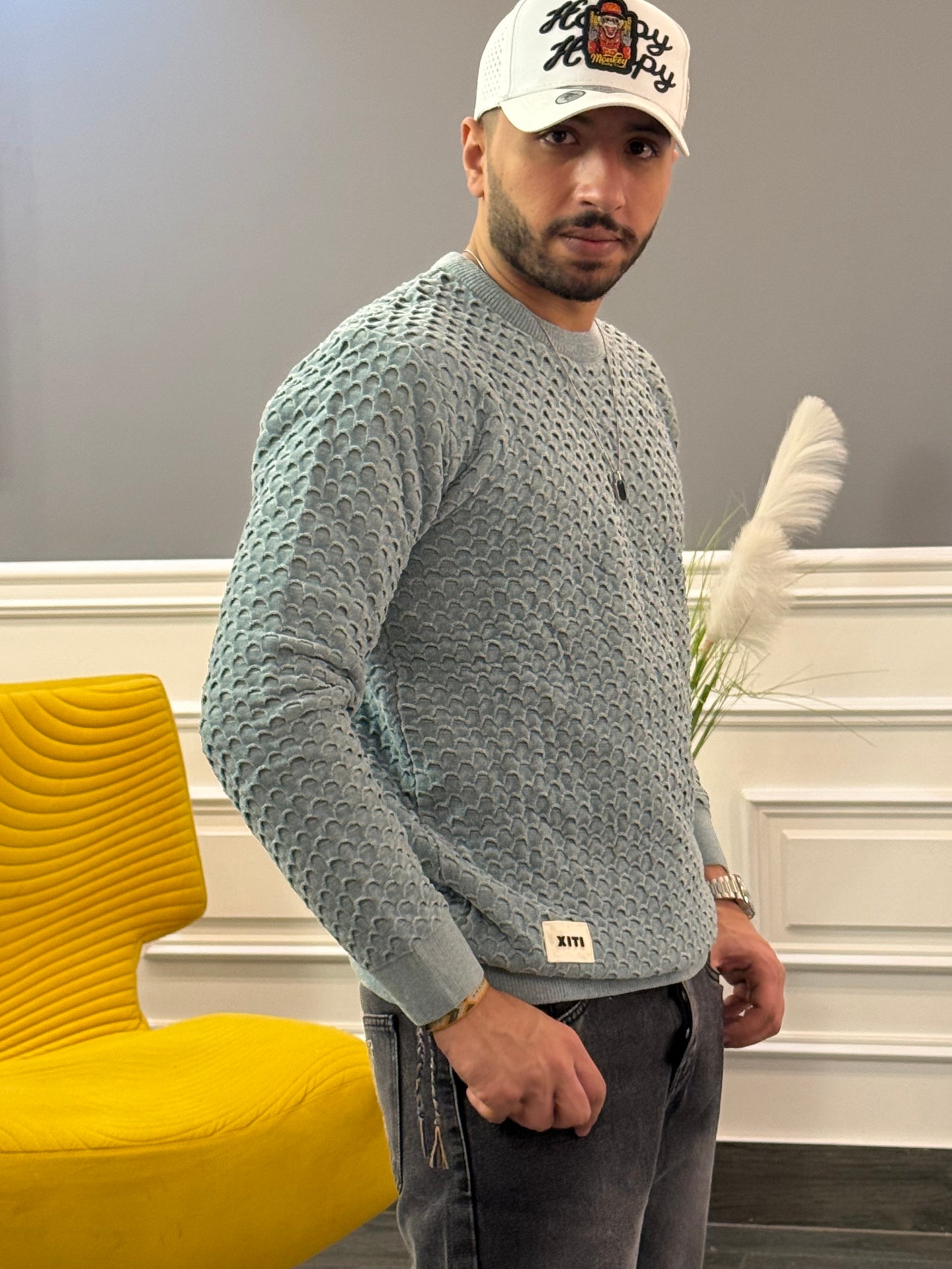 Ment green round basic pullover