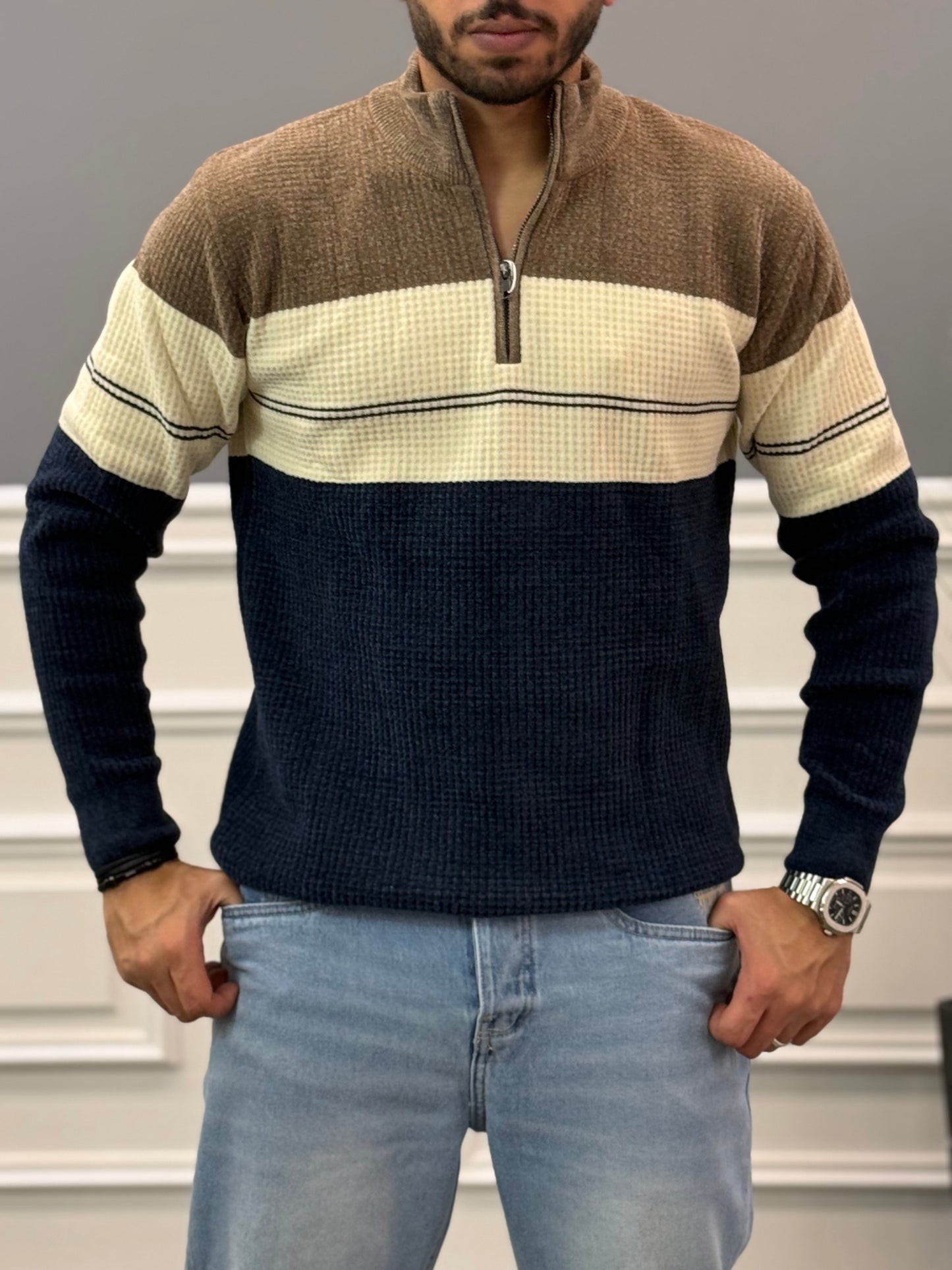 Navy Blue Striped sweater