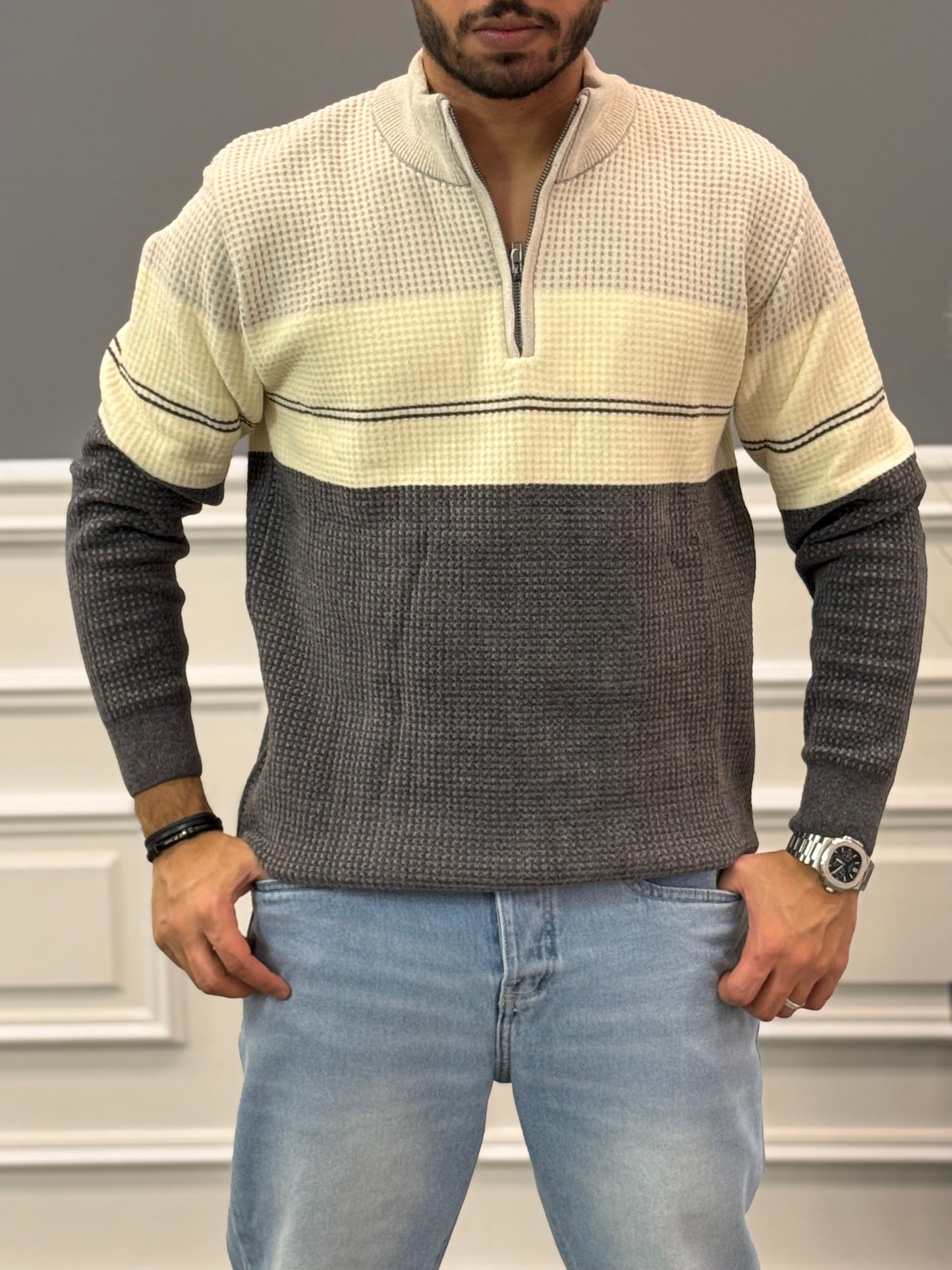 Gray Striped sweater