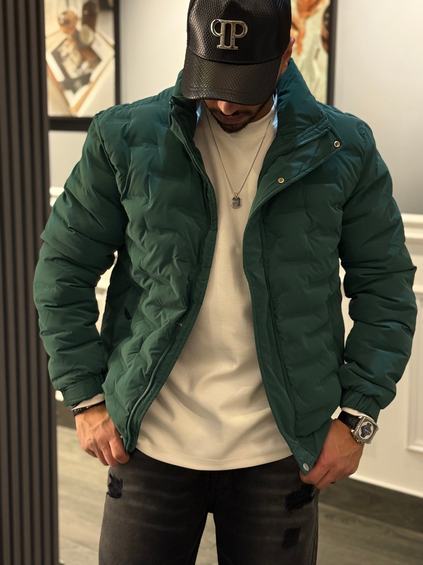 Green half coller bomber