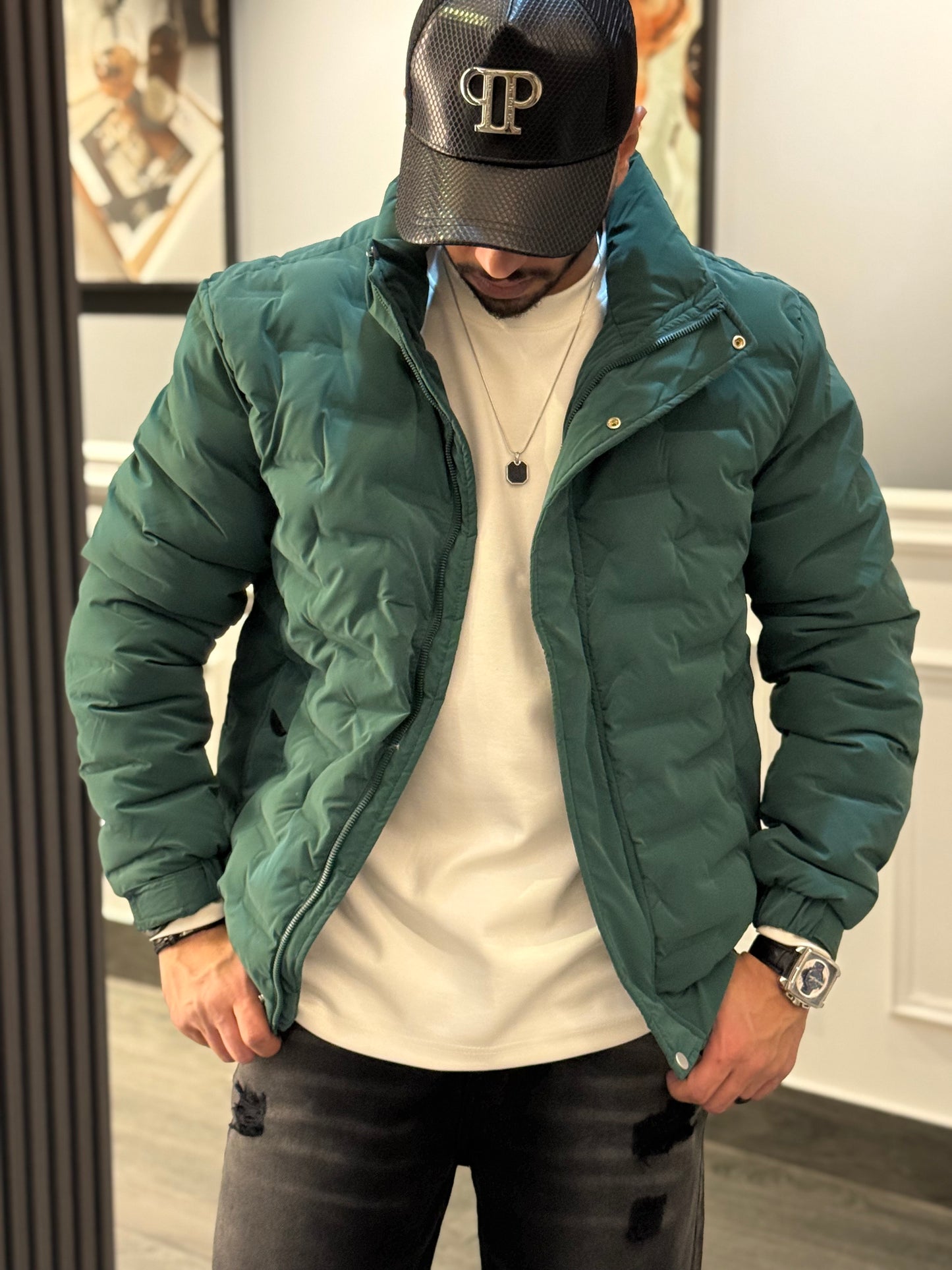 Green half coller bomber